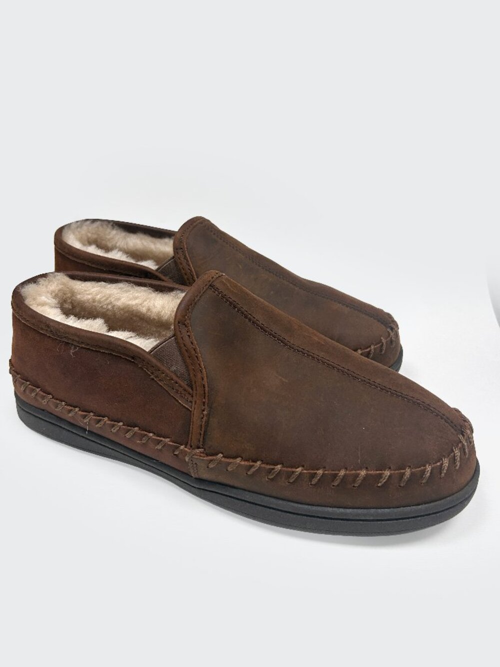 Clarks Men’s 9 Leather Shearling Lamb Lined Moccasin Slip On Shoes Brown Cozy